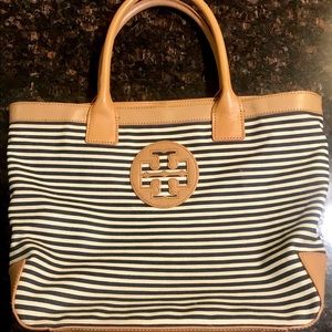 Tory Burch Navy Striped Tote